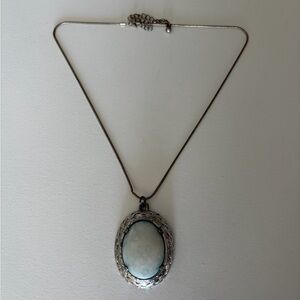 Silver Set Blue Oval Pendant Necklace